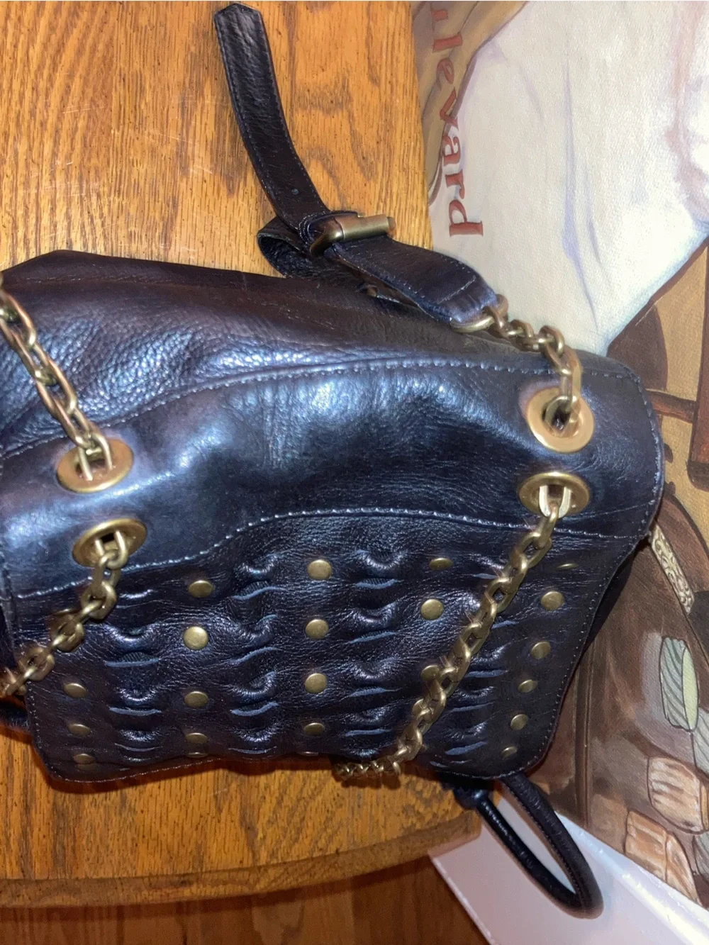 Frye Jade Studded Leather Convertible Leather Backpack with Chain Strap Black